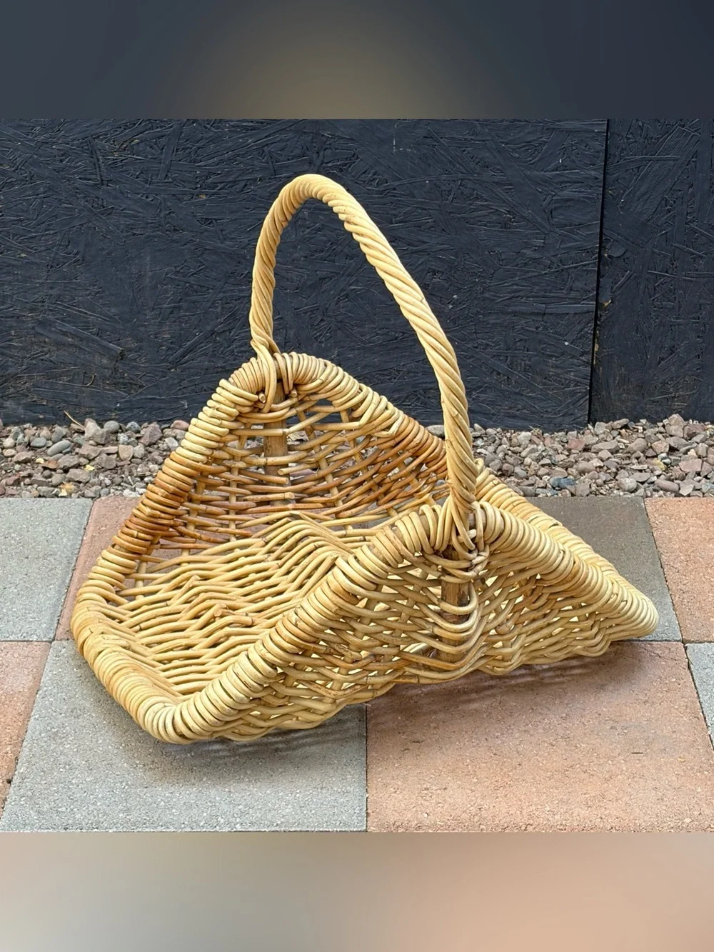 Large Rustic Handwoven Willow Flower Gathering Basket Beige Primitive Wicker